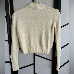 Wilfred Womens XS Rayon Nylon Blend Ivory Cropped Long Sleeve Turtleneck Sweater